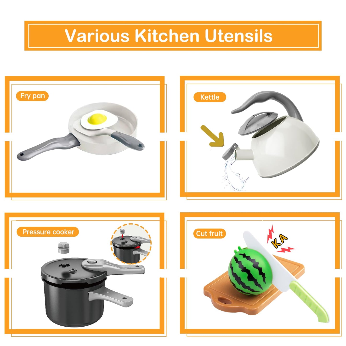 Funpynani 130Pcs Kitchen Playset – Realistic Pretend Cooking Kit for Kids (White)