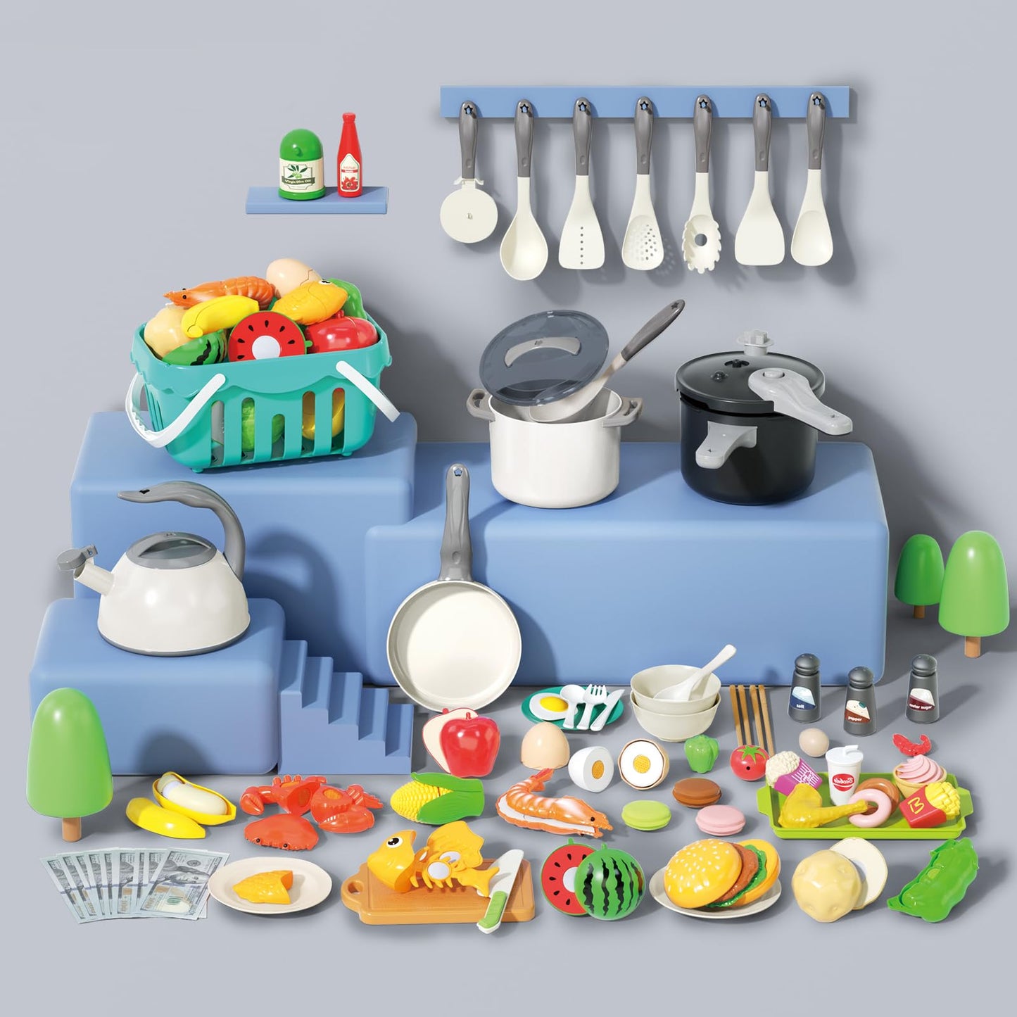 Funpynani 130Pcs Kitchen Playset – Realistic Pretend Cooking Kit for Kids (White)