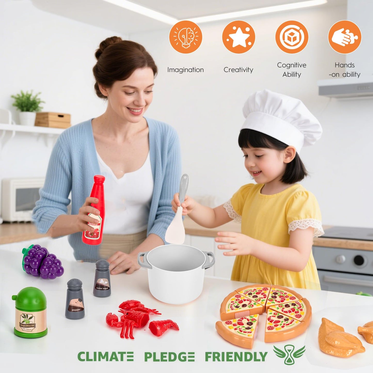 Funpynani 80-Piece Kitchen Playset – Pretend Cookware, Basket & Realistic Foods