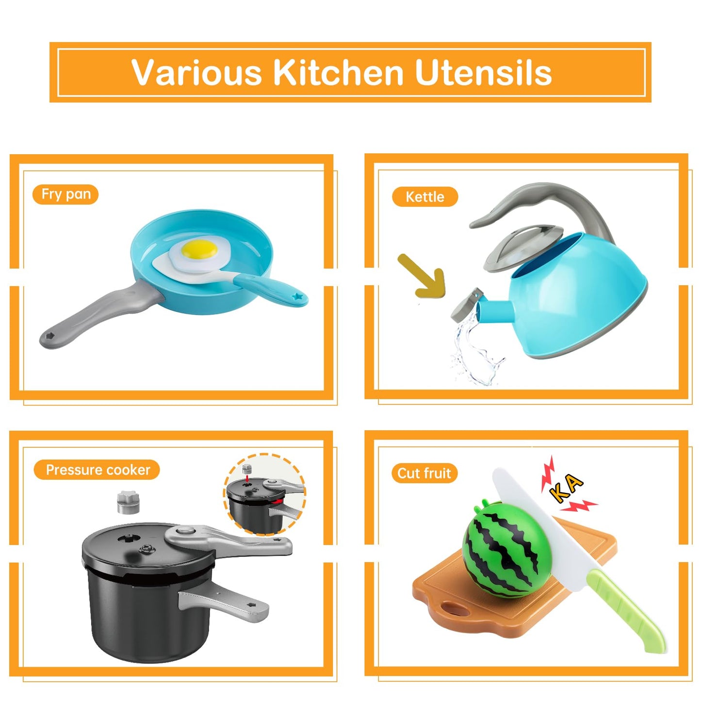 Funpynani 130Pcs Kitchen Playset – Turquoise Pretend Cookware, Food & Money