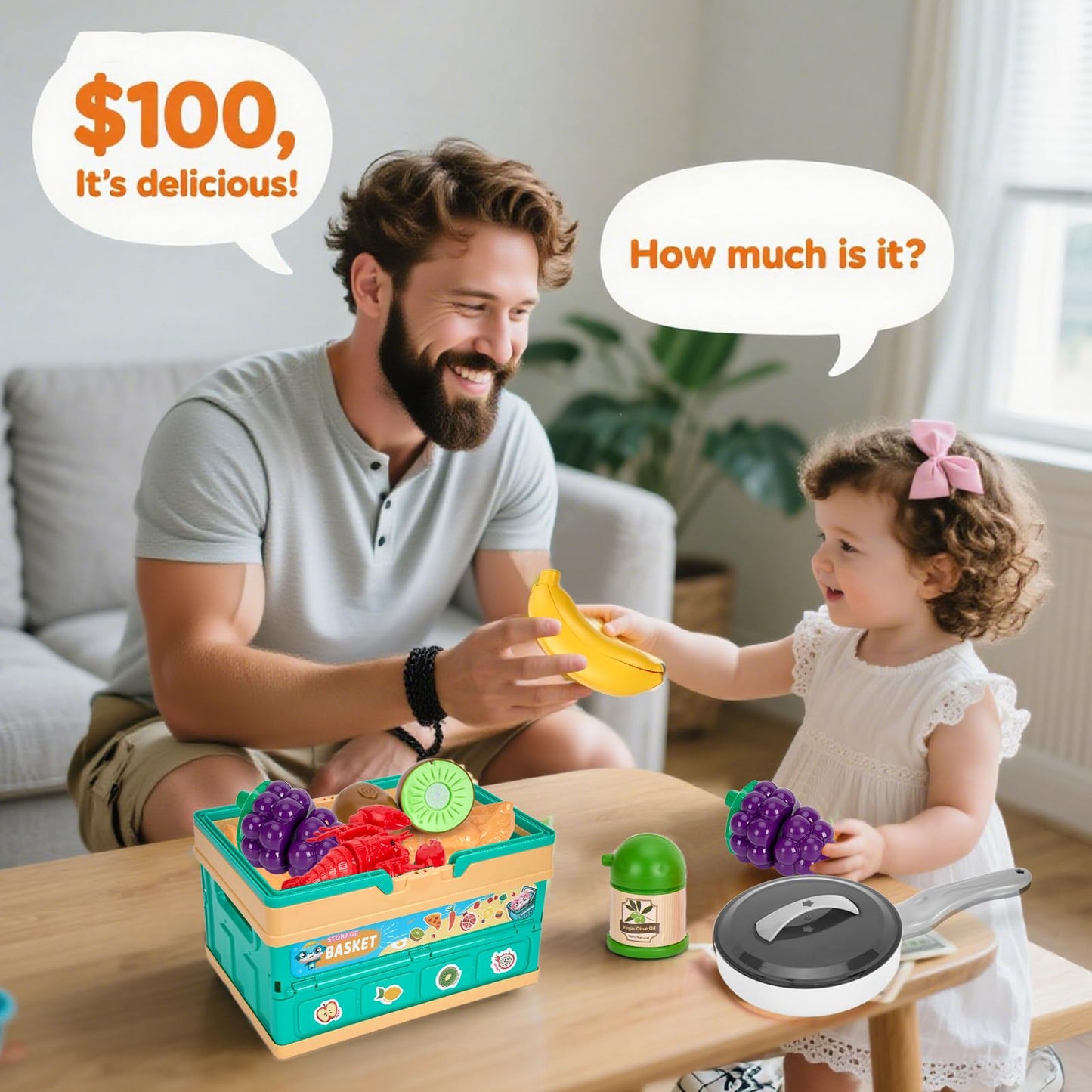 Funpynani 80-Piece Kitchen Playset – Pretend Cookware, Basket & Realistic Foods