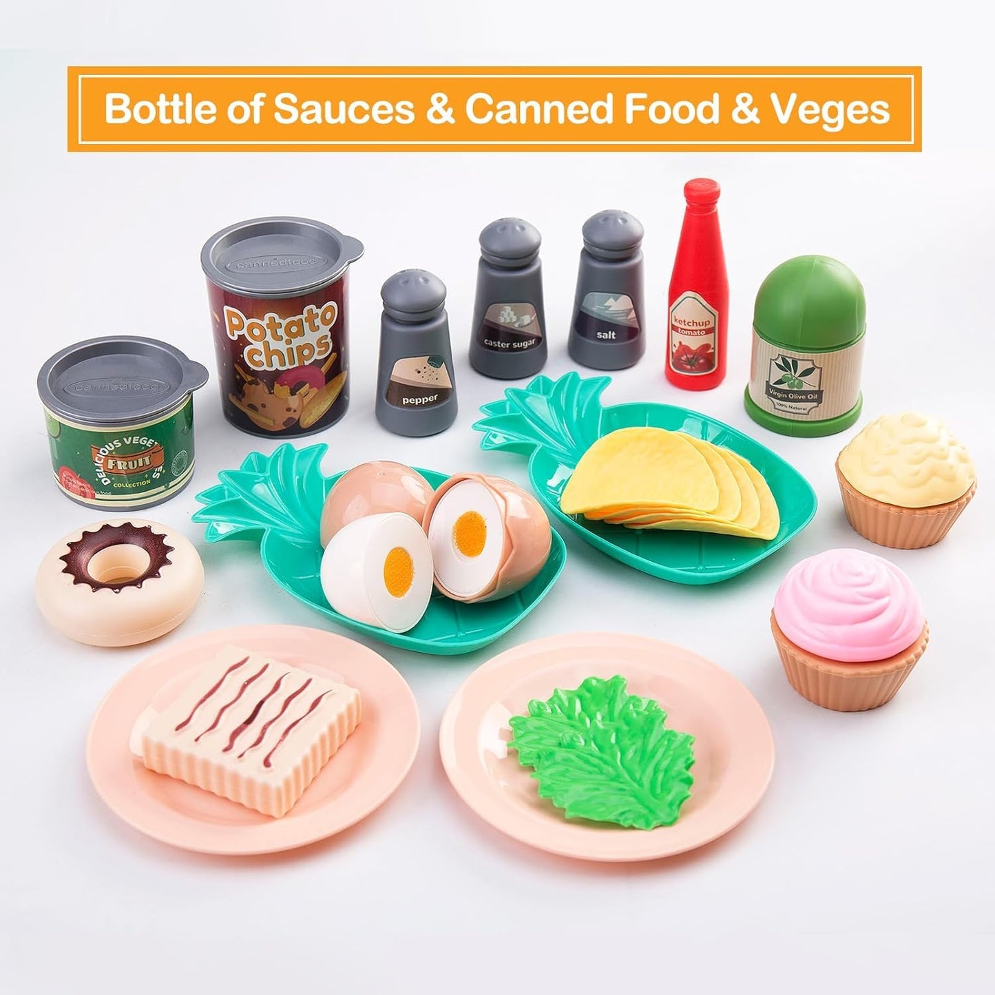Funpynani 80-Piece Kitchen Playset – Pretend Cookware, Basket & Realistic Foods