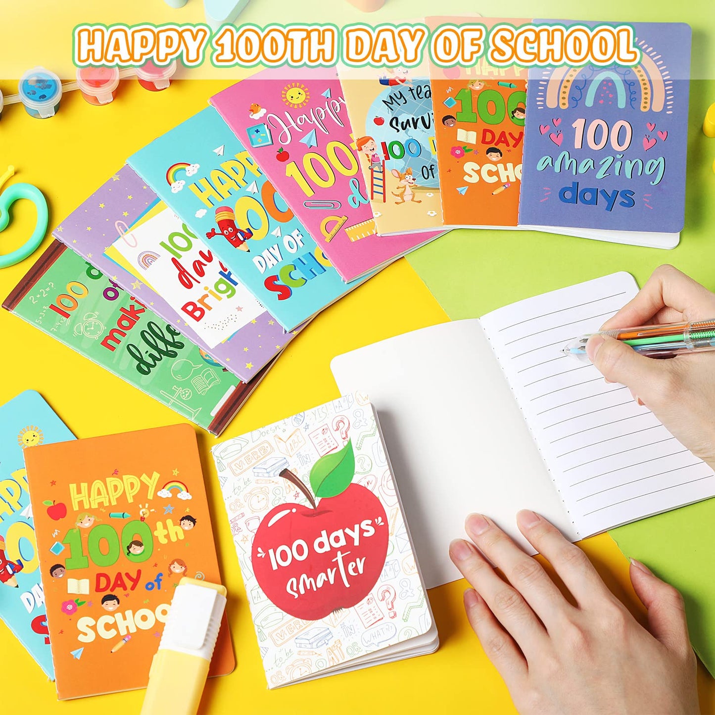Funrous 24 Pcs Mini Pocket Notebooks – 8 Styles for 100th Day of School