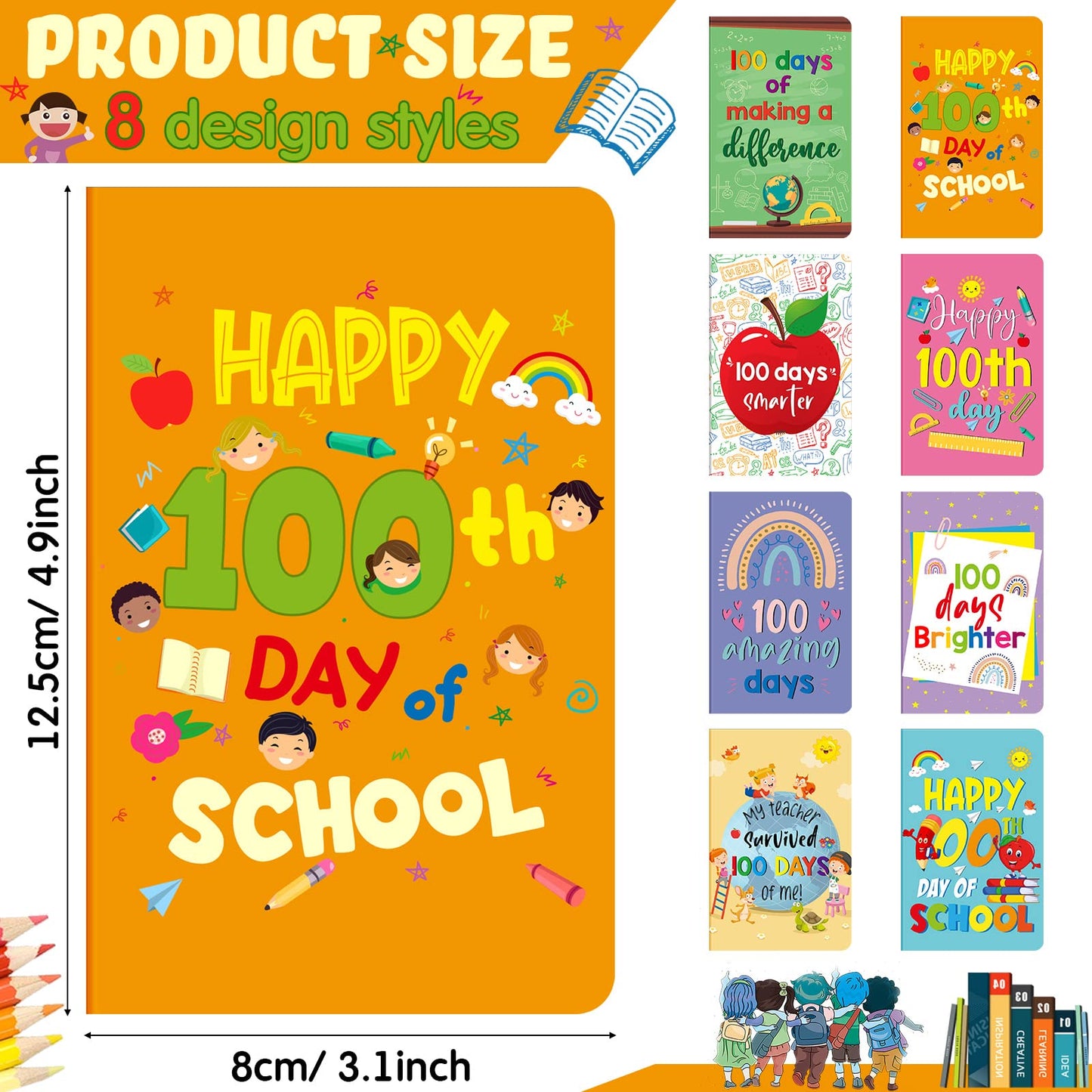 Funrous 24 Pcs Mini Pocket Notebooks – 8 Styles for 100th Day of School