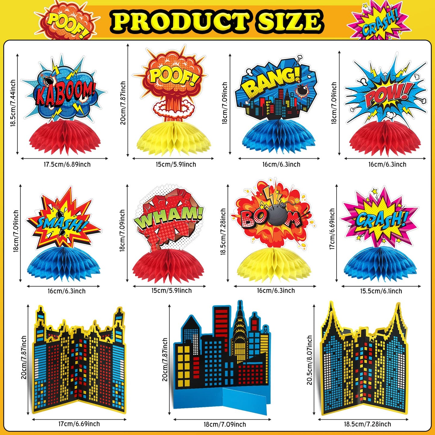 Funrous 11-Piece Hero Honeycomb Centerpieces – 3D Table Toppers for Parties