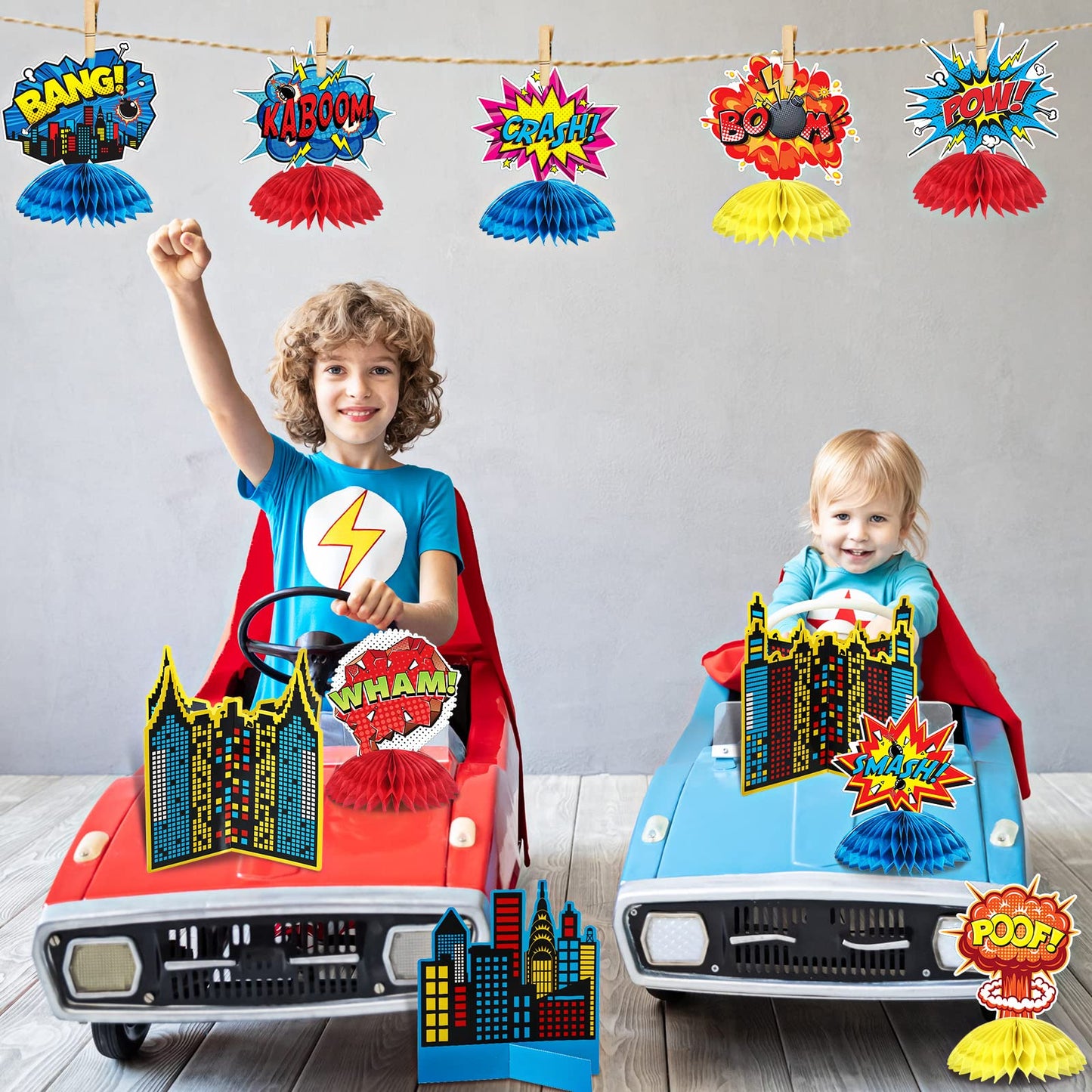 Funrous 11-Piece Hero Honeycomb Centerpieces – 3D Table Toppers for Parties