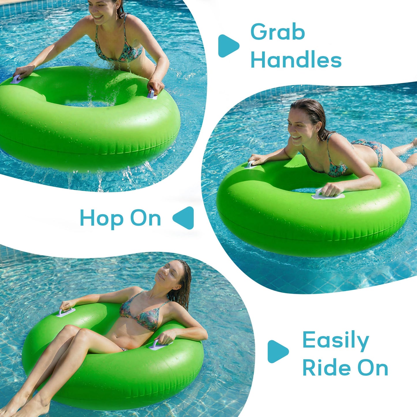 Funscape Large Inflatable Pool Float Rings – 3 Pack 44\" Swim Floats with Handles for Adults & Kids | Lounge or Ring, Summer Water Fun