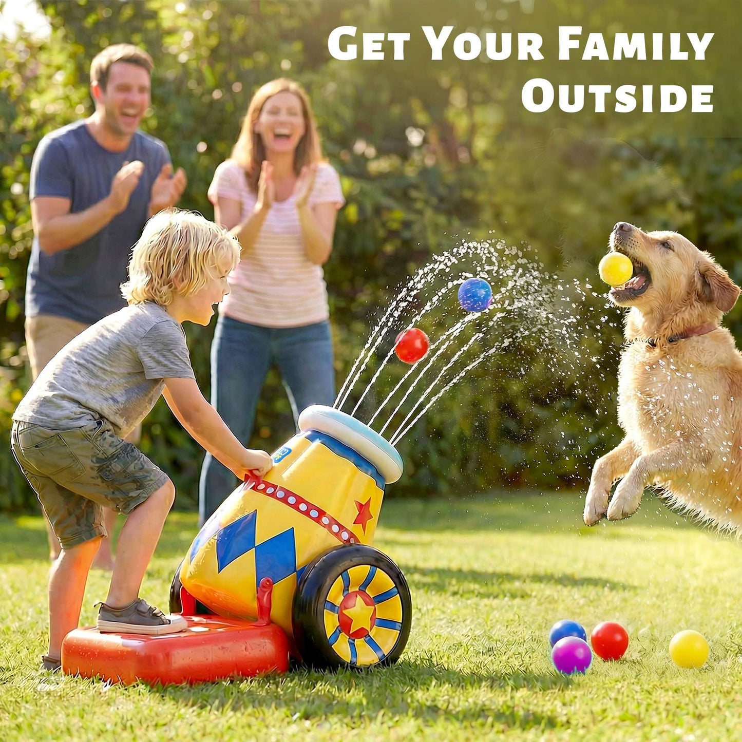 Funscape Inflatable Launching Ball Pool Toy – 2-in-1 Water Spray & Ball Launch