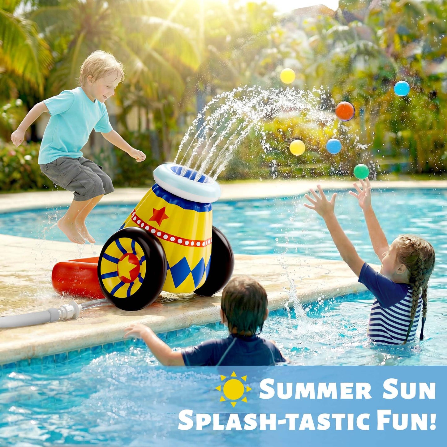 Funscape Inflatable Launching Ball Pool Toy – 2-in-1 Water Spray & Ball Launch