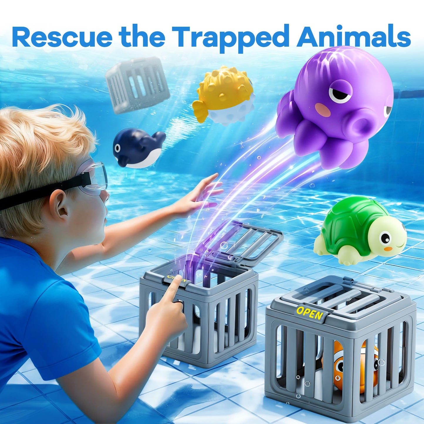 Funscape Kids Pool Diving Toys – 6 Ocean Pals & 6 Dive Cages