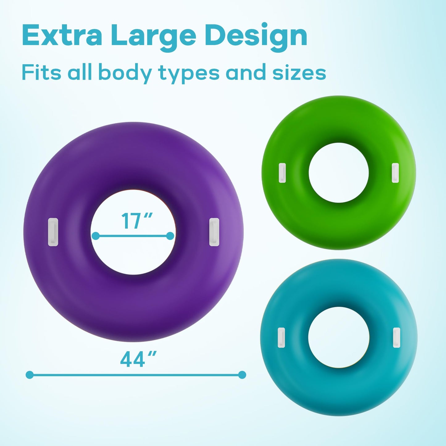 Funscape Large Inflatable Pool Float Rings – 3 Pack 44\" Swim Floats with Handles for Adults & Kids | Lounge or Ring, Summer Water Fun