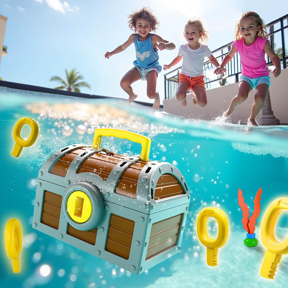 Funscape Kids Diving Pool Toy – Large Treasure Chest Dive Game with Keys, Gems & Fish