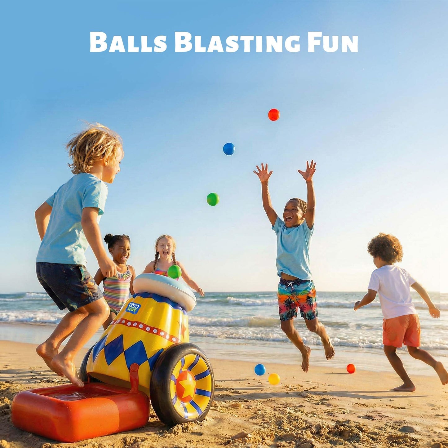 Funscape Inflatable Launching Ball Pool Toy – 2-in-1 Water Spray & Ball Launch