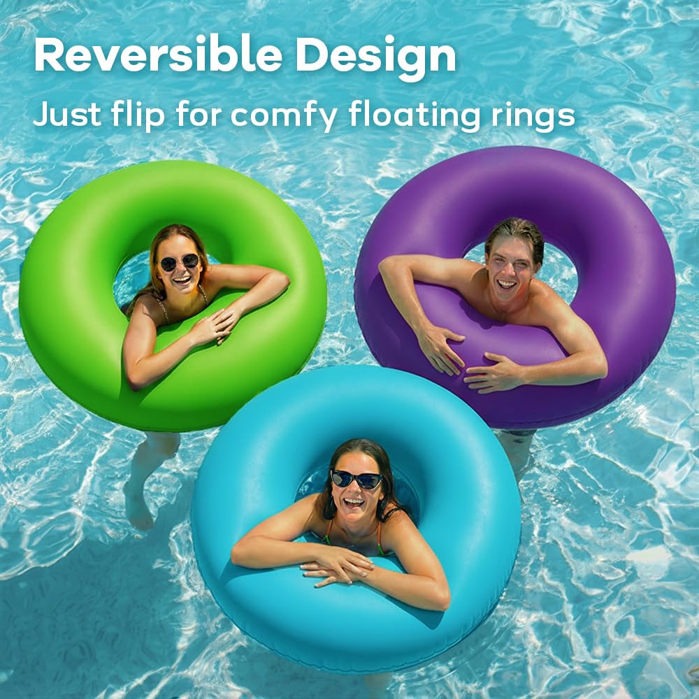 Funscape Large Inflatable Pool Float Rings – 3 Pack 44\" Swim Floats with Handles for Adults & Kids | Lounge or Ring, Summer Water Fun