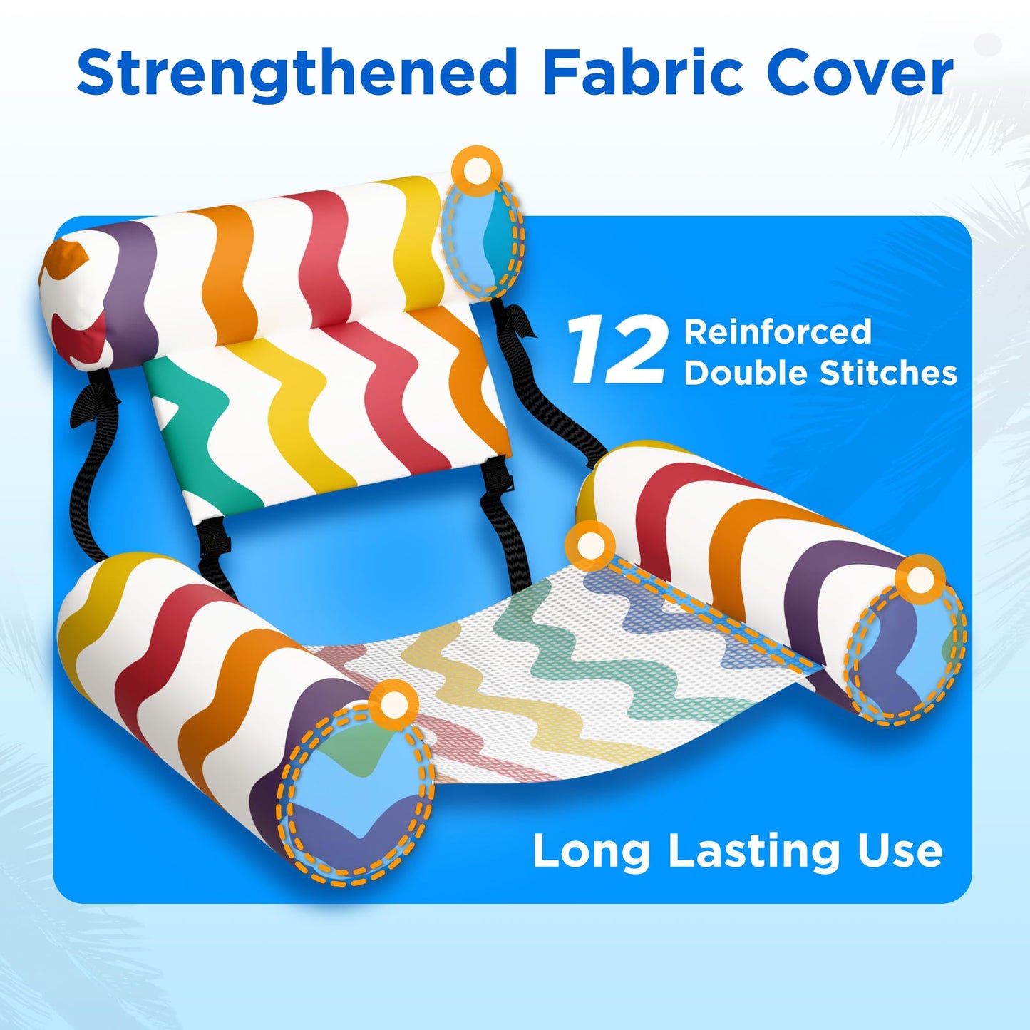 Funscape Rainbow Pool Floats Chairs – 2-Pack Heavy-Duty Inflatable Lounges