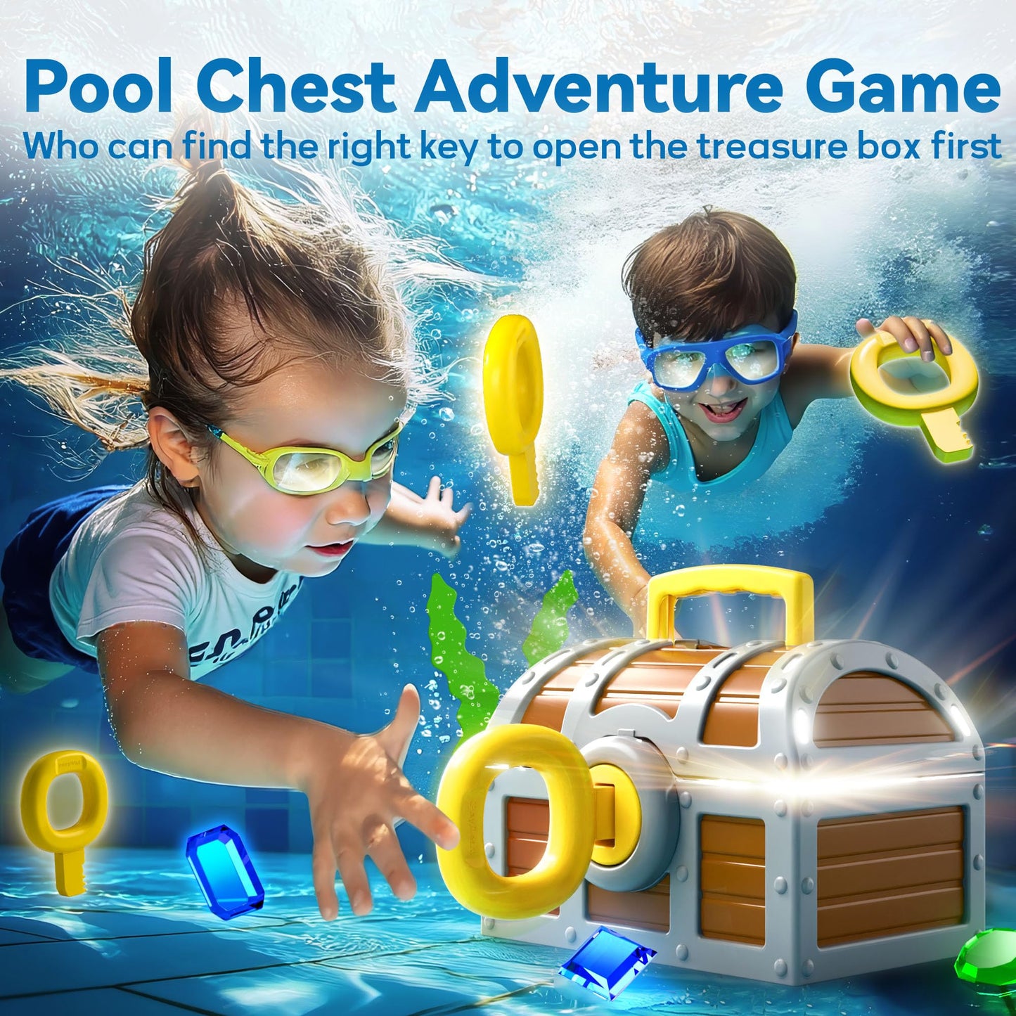 Funscape Kids Diving Pool Toy – Large Treasure Chest Dive Game with Keys, Gems & Fish
