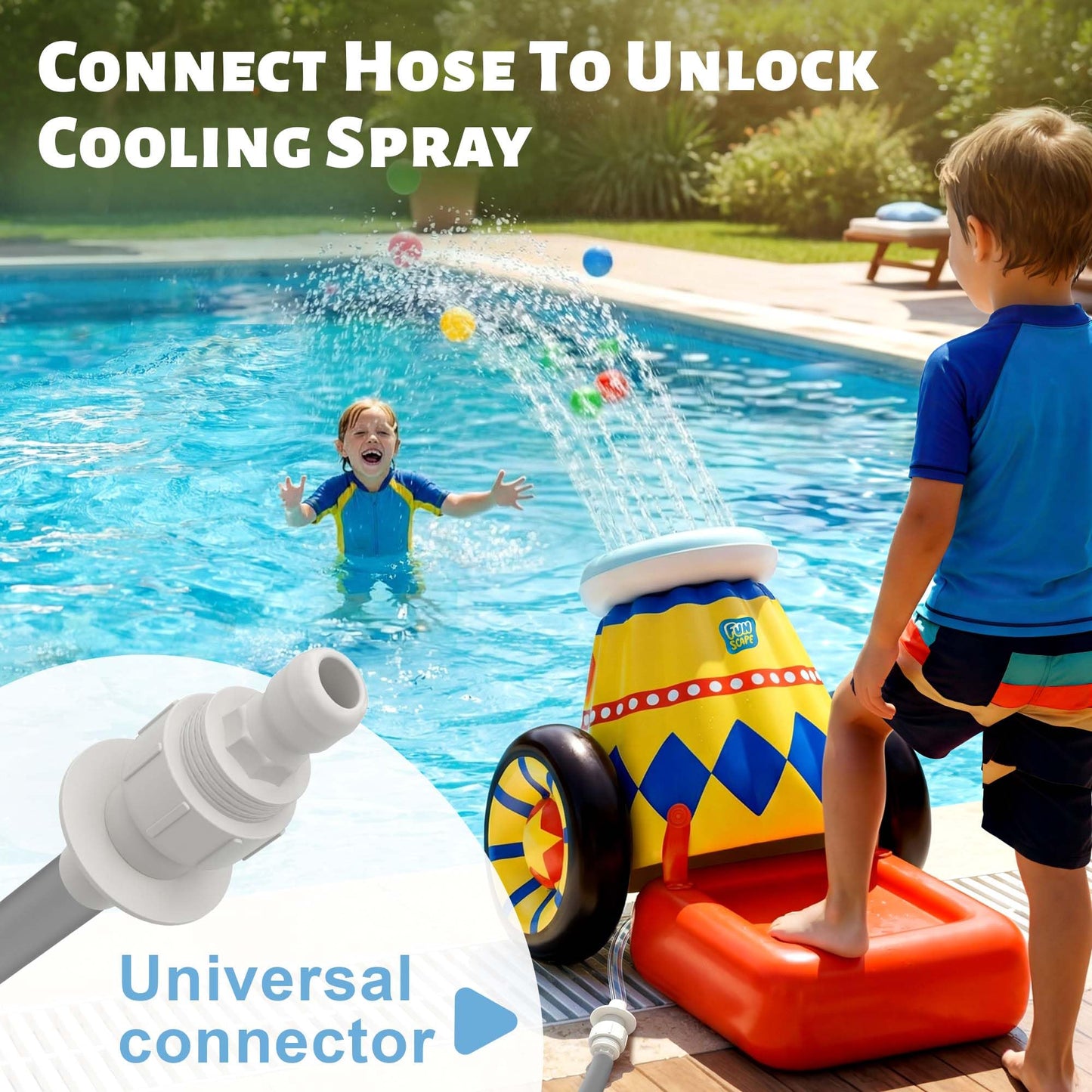 Funscape Inflatable Launching Ball Pool Toy – 2-in-1 Water Spray & Ball Launch