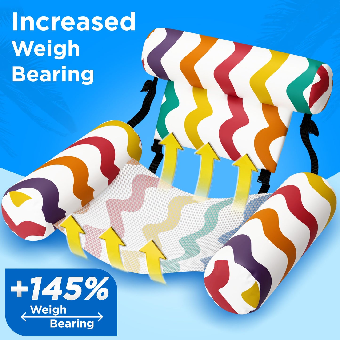 Funscape Rainbow Pool Floats Chairs – 2-Pack Heavy-Duty Inflatable Lounges