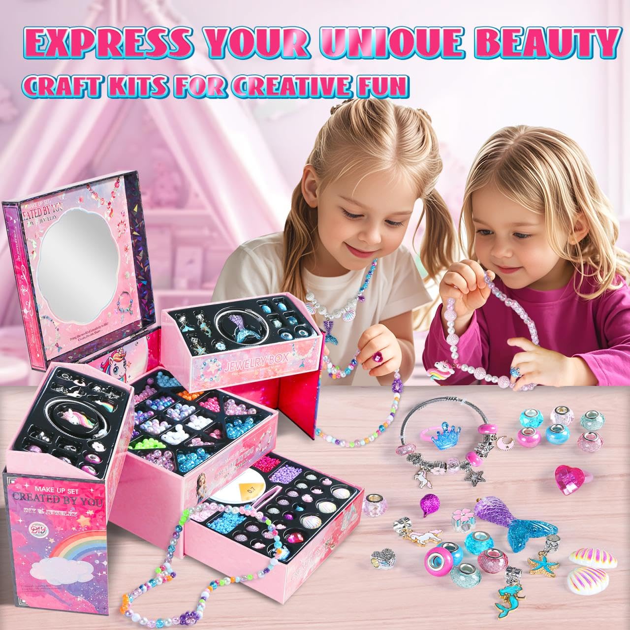 FUNSENLY 2000pcs Charm Beads Bracelet Making Kit for Girls | Deluxe Jewelry Craft for Ages 4-12