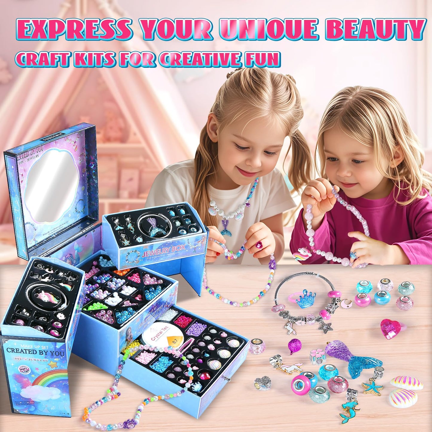FUNSENLY 2000Pcs Charm Beads Bracelet Making Kit for Girls | Creative Jewelry Craft Set for Ages 4–12