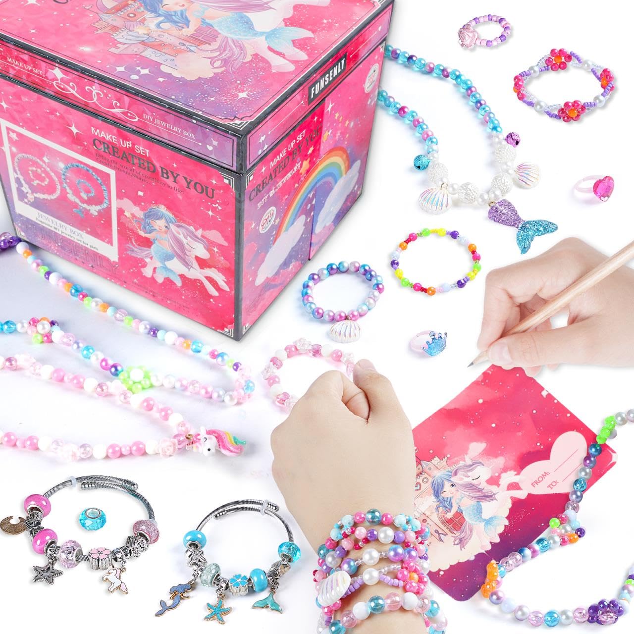 FUNSENLY 2000pcs Charm Beads Bracelet Making Kit for Girls | Deluxe Jewelry Craft for Ages 4-12