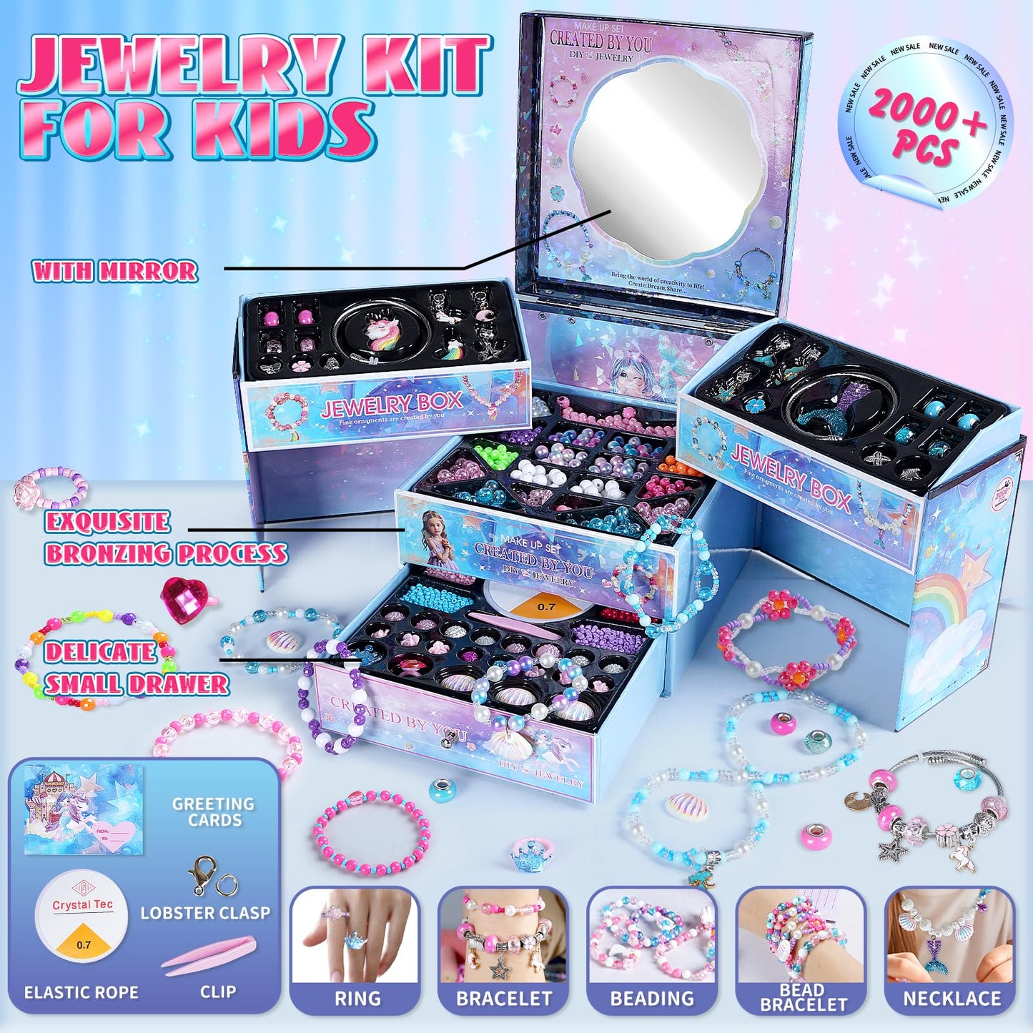 FUNSENLY 2000Pcs Charm Beads Bracelet Making Kit for Girls | Creative Jewelry Craft Set for Ages 4–12