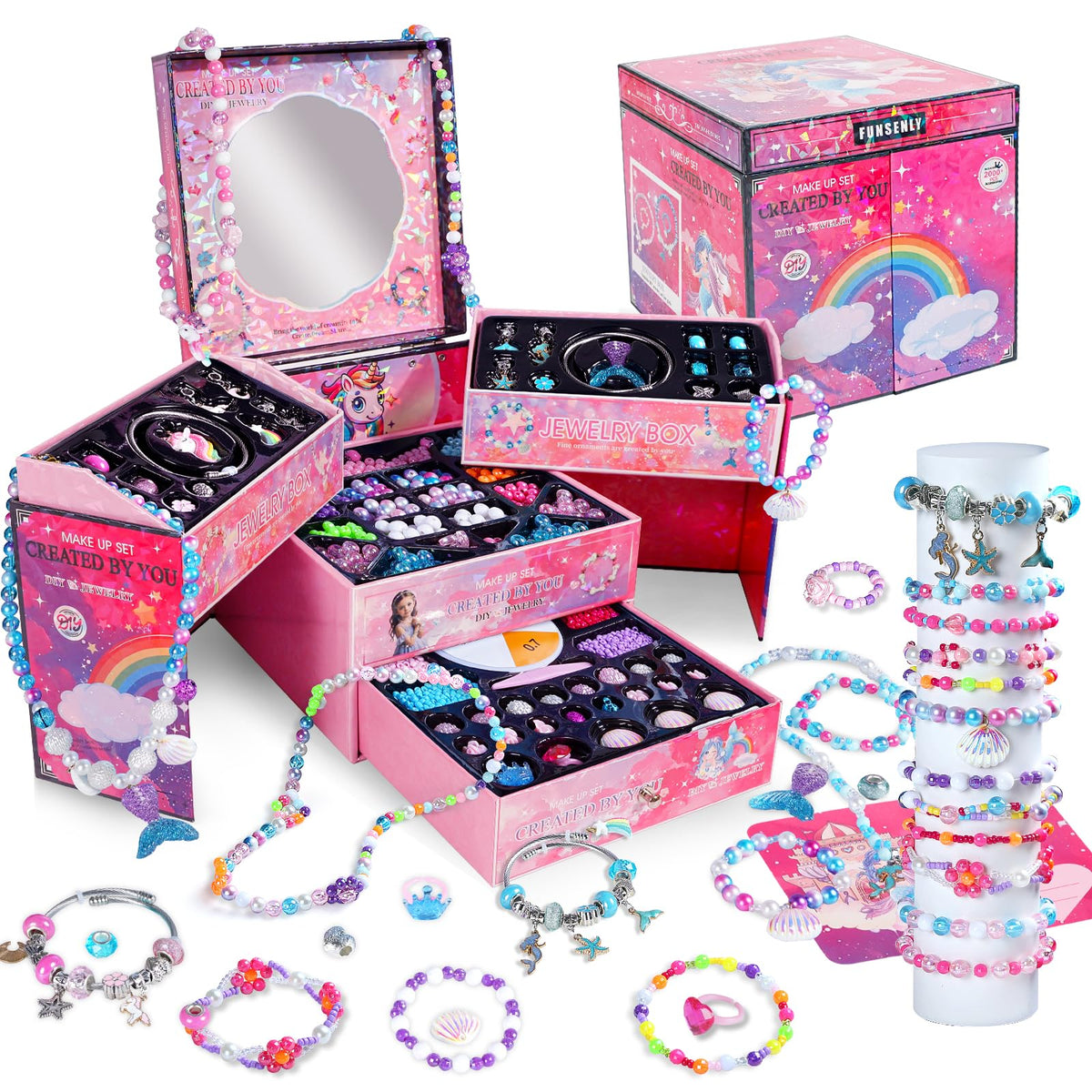 FUNSENLY 2000pcs Charm Beads Bracelet Making Kit for Girls | Deluxe Jewelry Craft for Ages 4-12