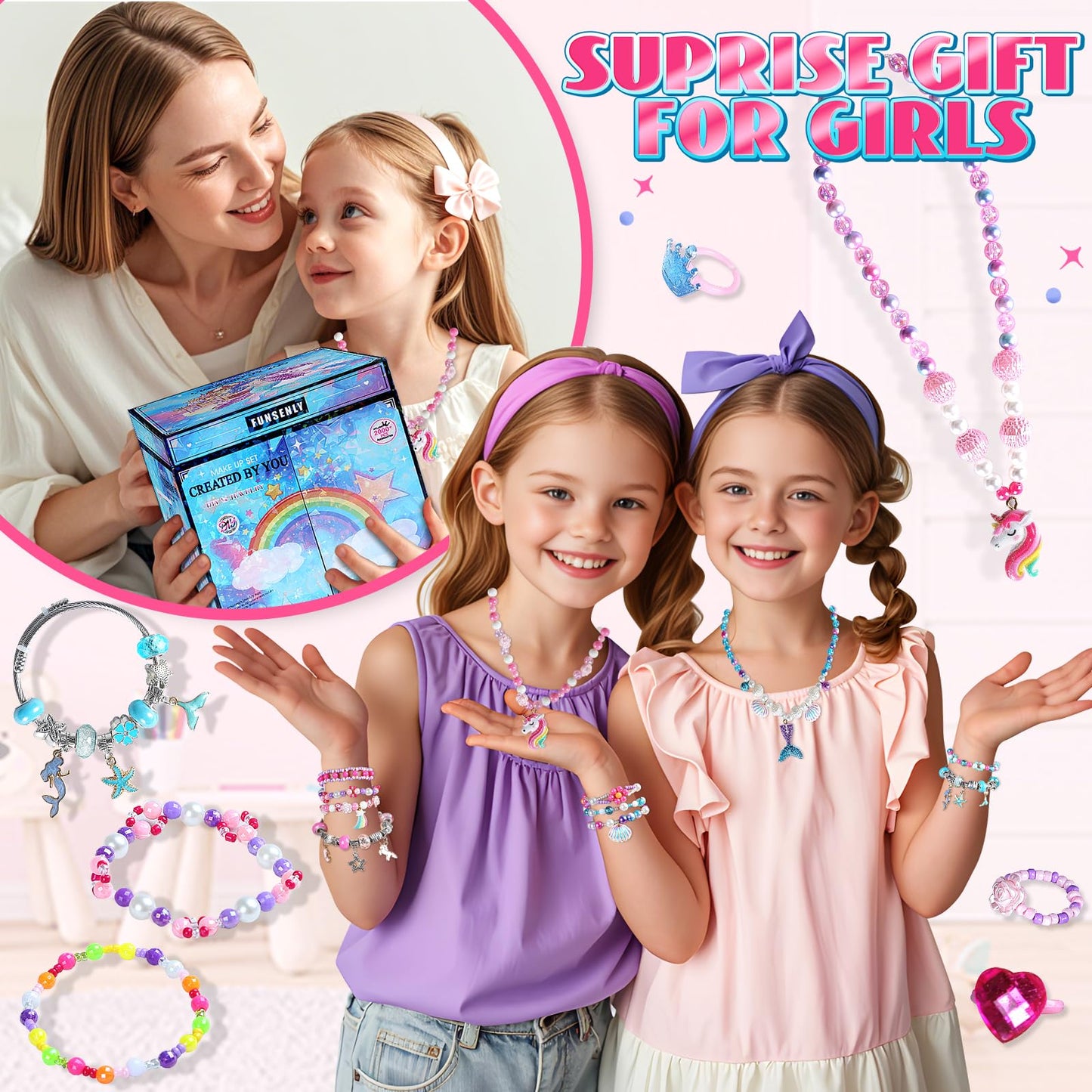 FUNSENLY 2000Pcs Charm Beads Bracelet Making Kit for Girls | Creative Jewelry Craft Set for Ages 4–12