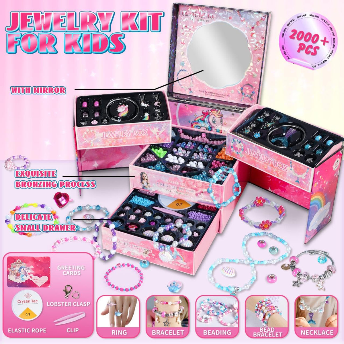 FUNSENLY 2000pcs Charm Beads Bracelet Making Kit for Girls | Deluxe Jewelry Craft for Ages 4-12