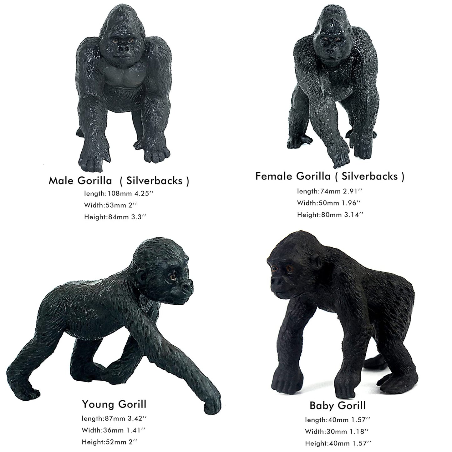 FUNSHOWCASE 10 Gorilla & Chimpanzee Jungle Animal Figures — Realistic Plastic Playset