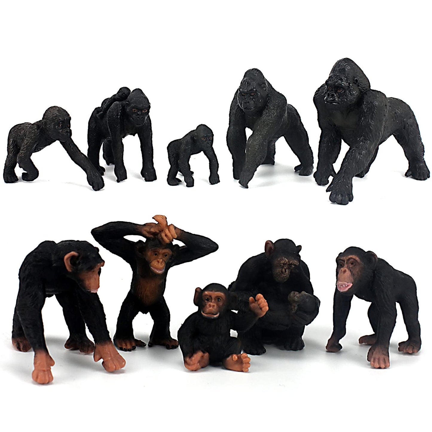 FUNSHOWCASE 10 Gorilla & Chimpanzee Jungle Animal Figures — Realistic Plastic Playset