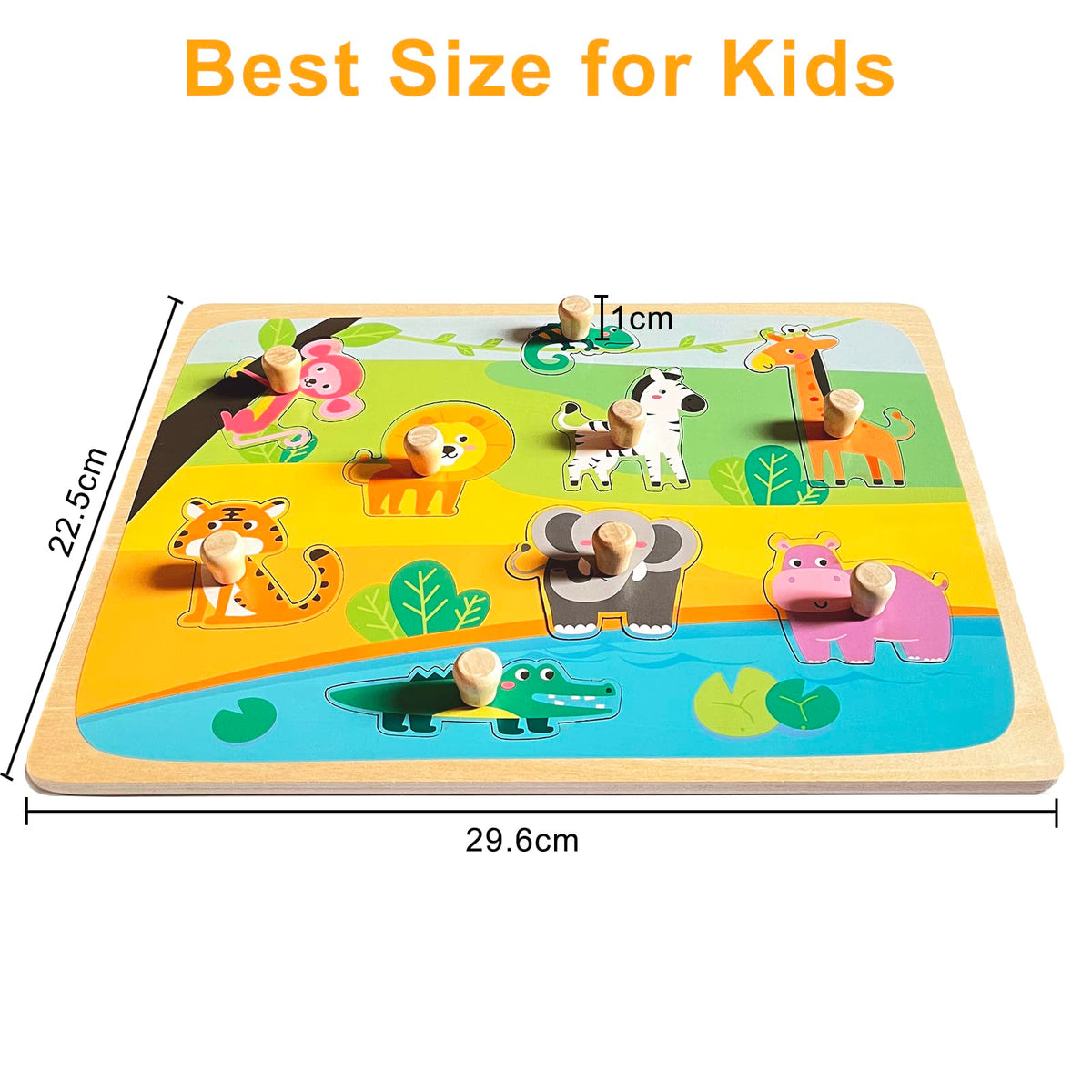 Funsland Wooden Puzzles for Toddlers – Zoo Animals Peg & Jigsaw with Handles | Montessori Toys