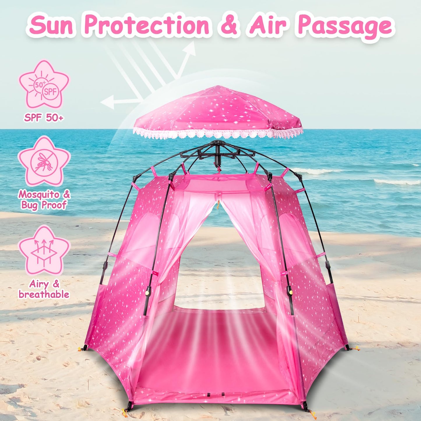 Funsland Princess Pop-up Play Tent – Large Indoor/Outdoor Castle for Kids (Pink), 78 x 63 x 53 in