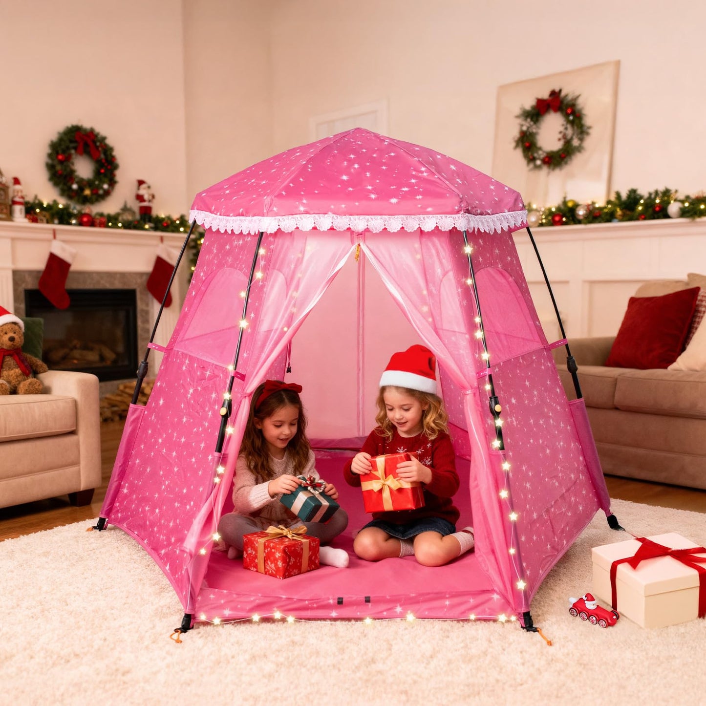 Funsland Princess Pop-up Play Tent – Large Indoor/Outdoor Castle for Kids (Pink), 78 x 63 x 53 in