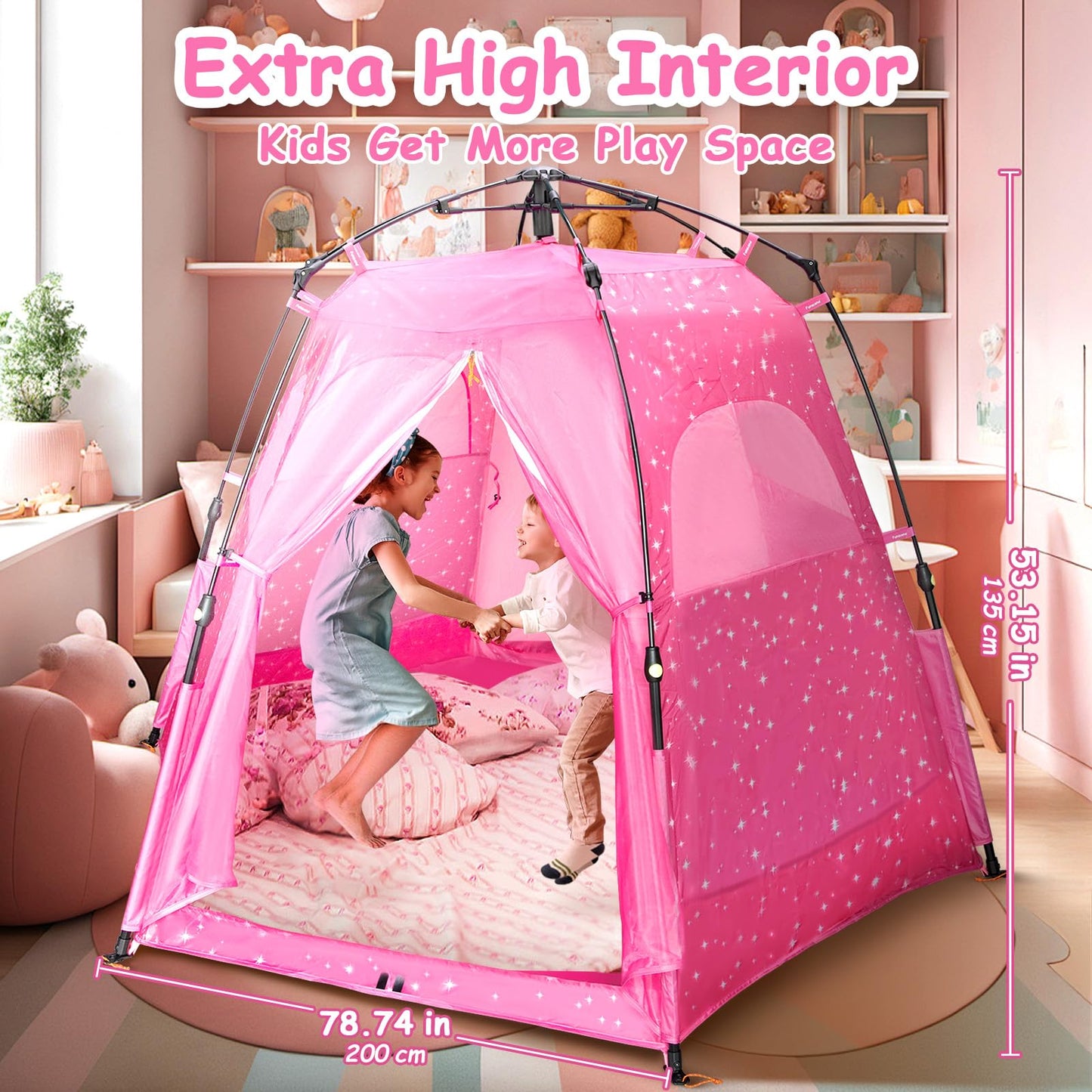 Funsland Princess Pop-up Play Tent – Large Indoor/Outdoor Castle for Kids (Pink), 78 x 63 x 53 in