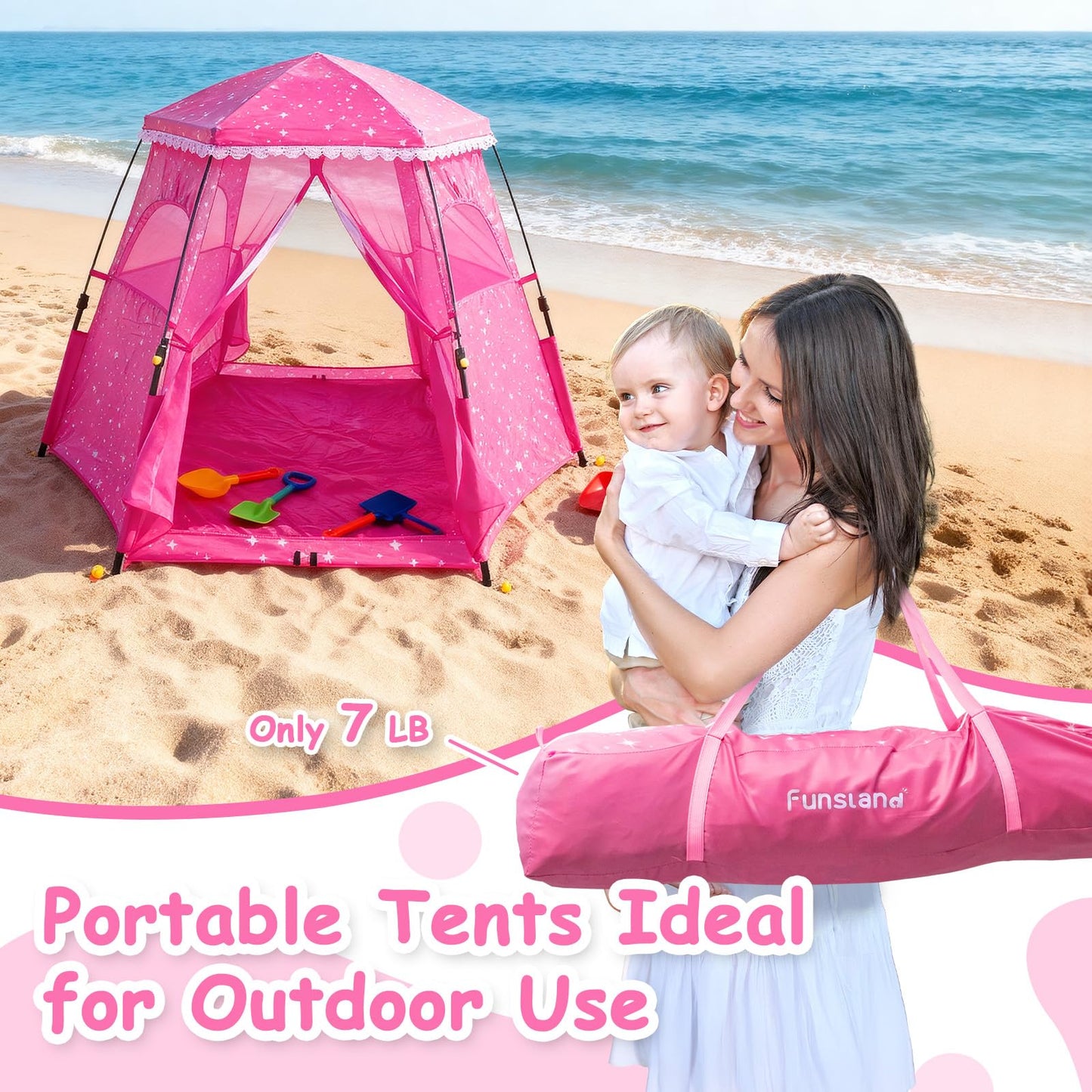 Funsland Princess Pop-up Play Tent – Large Indoor/Outdoor Castle for Kids (Pink), 78 x 63 x 53 in