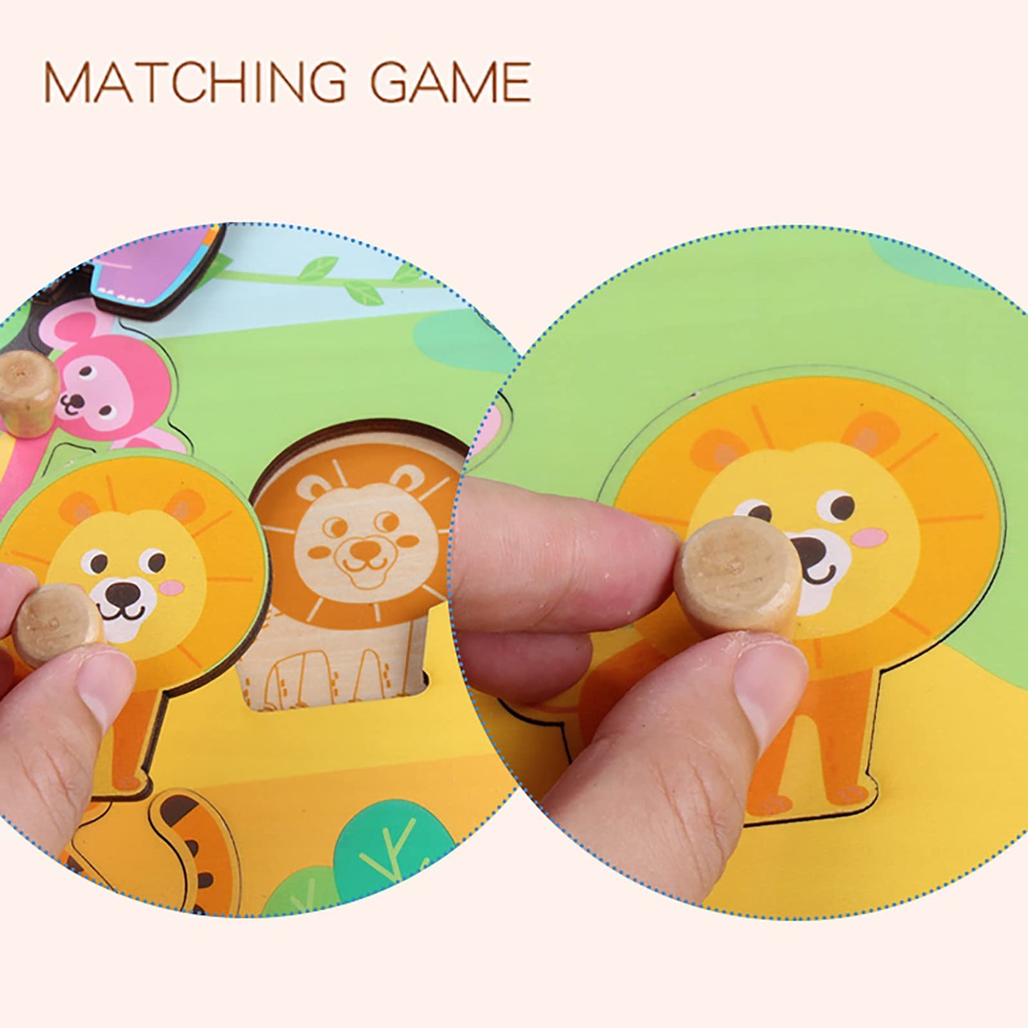 Funsland Wooden Puzzles for Toddlers – Zoo Animals Peg & Jigsaw with Handles | Montessori Toys