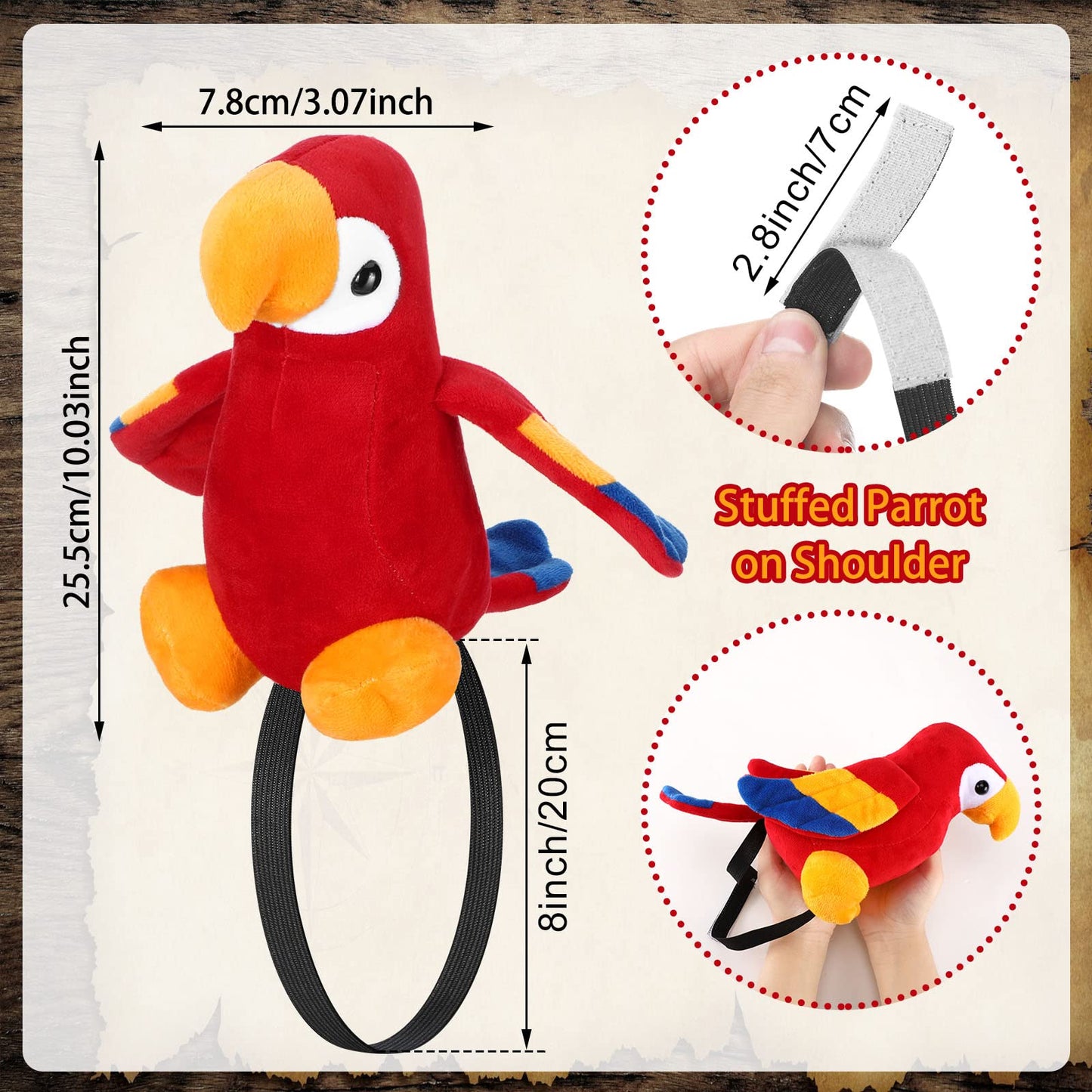 Funtery Halloween Stuffed Pirate Parrot on Shoulder – Red Plush Costume Accessory