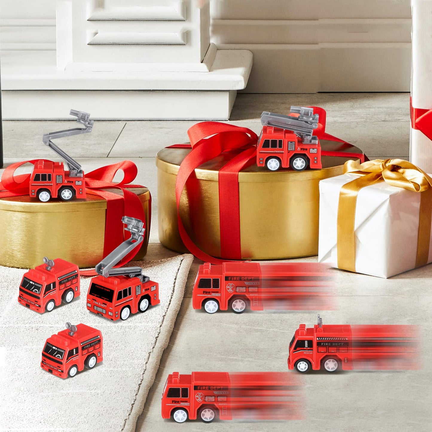 Funtery Mini Pullback Fire Truck Toys Bulk – 48-Piece Set, 4 Styles, Party Favors for Kids 3+