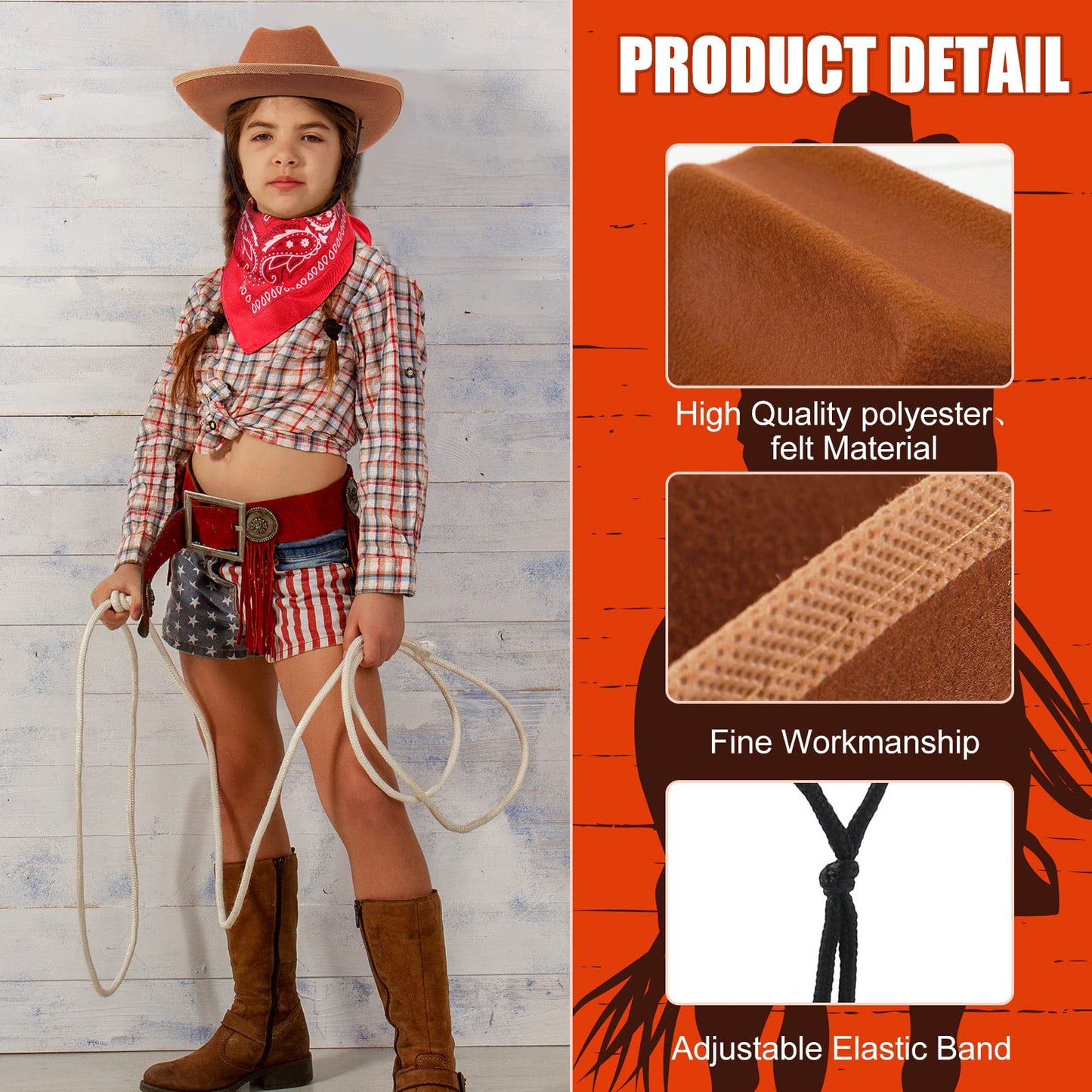 Funtery 20-Pack Kids Cowboy Hats with Red Bandanas - 10 Sets Western Party Costume Accessories