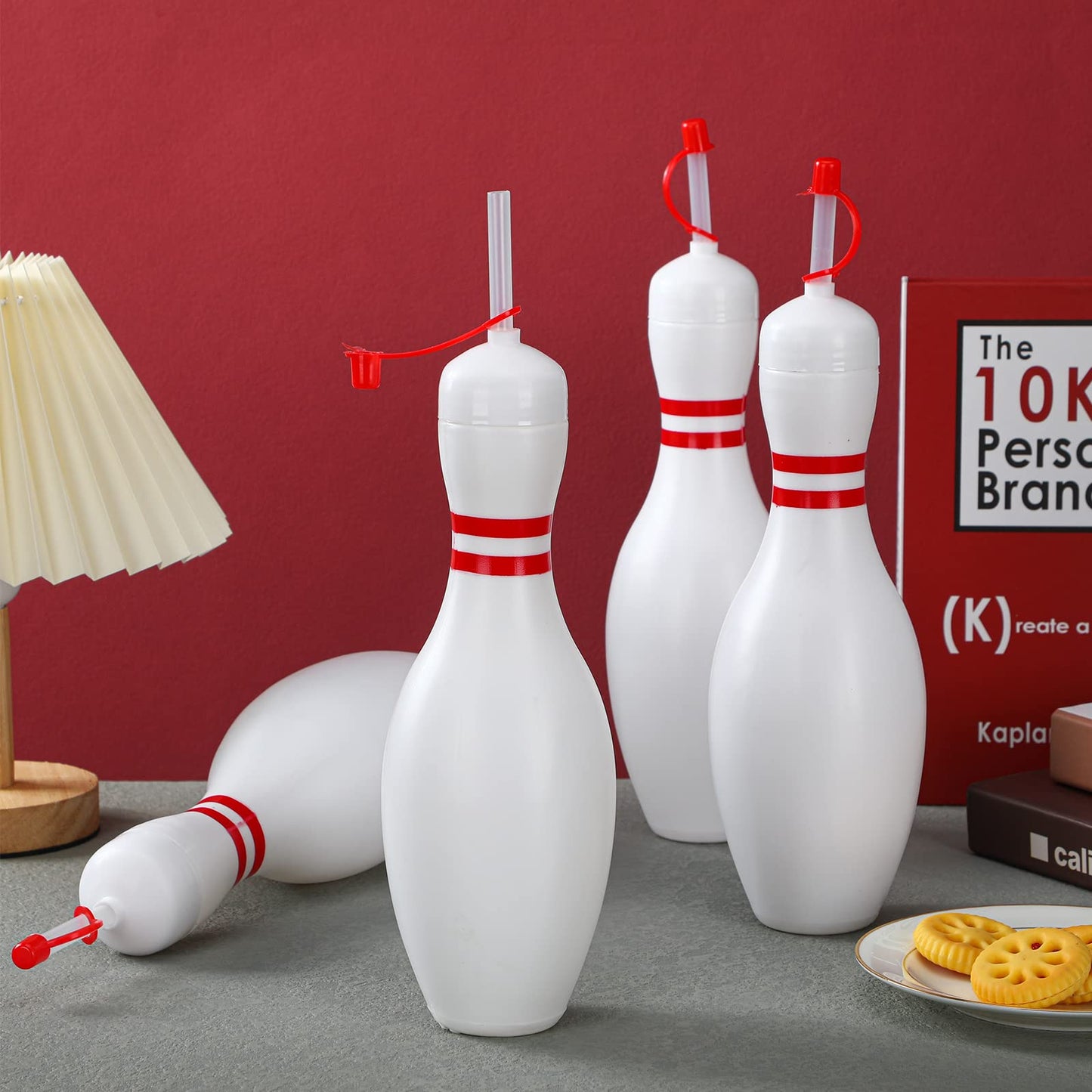 Funtery 4-Pack Bowling Cups with Lids & Straws – 25 oz Reusable Water Bottles