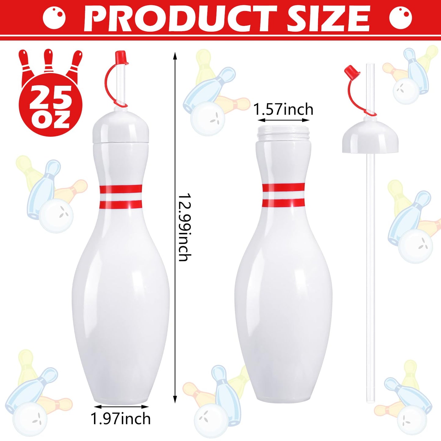 Funtery 4-Pack Bowling Cups with Lids & Straws – 25 oz Reusable Water Bottles