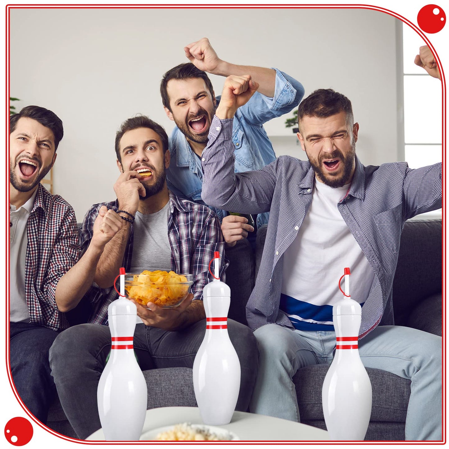 Funtery 4-Pack Bowling Cups with Lids & Straws – 25 oz Reusable Water Bottles