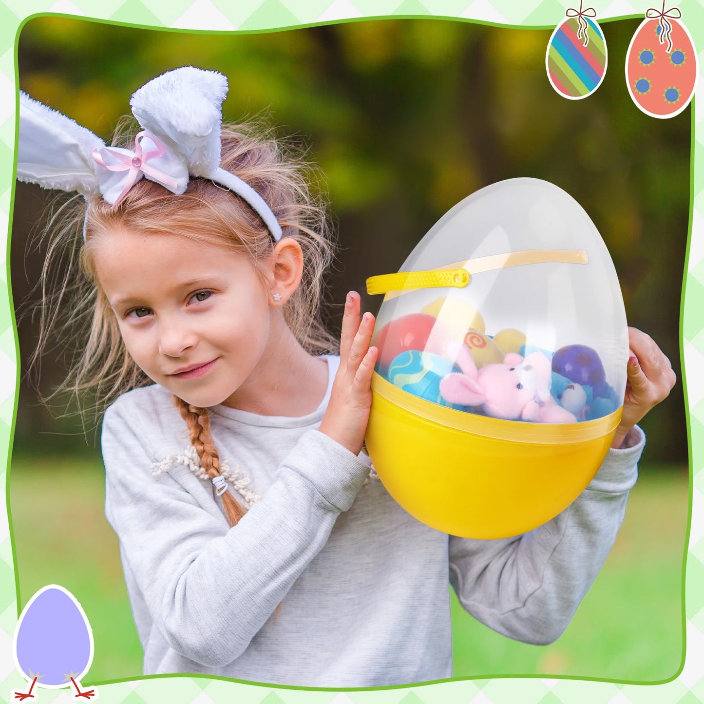 Funtery 8 Pcs Jumbo Easter Eggs — 10 Inch Clear Plastic Giant Eggs with Handles (Mixed Colors)