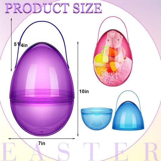 Funtery 8 Pcs Jumbo Easter Eggs 10 Inch with Handles – Clear Fillable Baskets