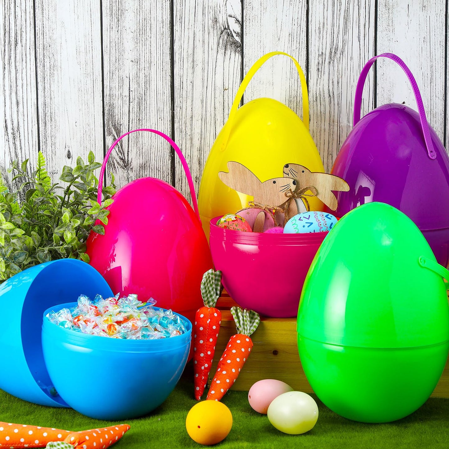 Funtery 6-Piece Jumbo Easter Eggs with Handles — 10 Inch Giant Plastic Eggs