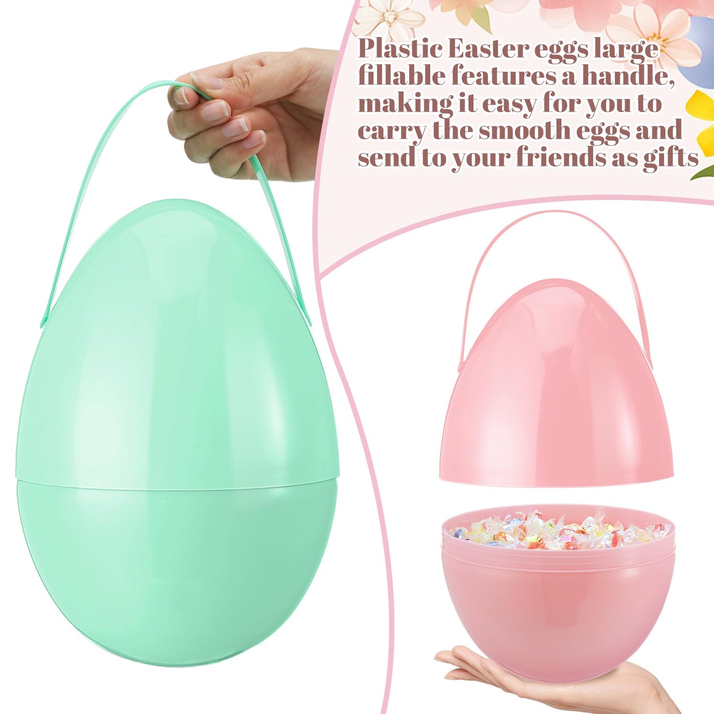 Funtery 8 Pcs Jumbo Easter Eggs - 10 Inch Plastic Giant Eggs with Handles | Multicolor
