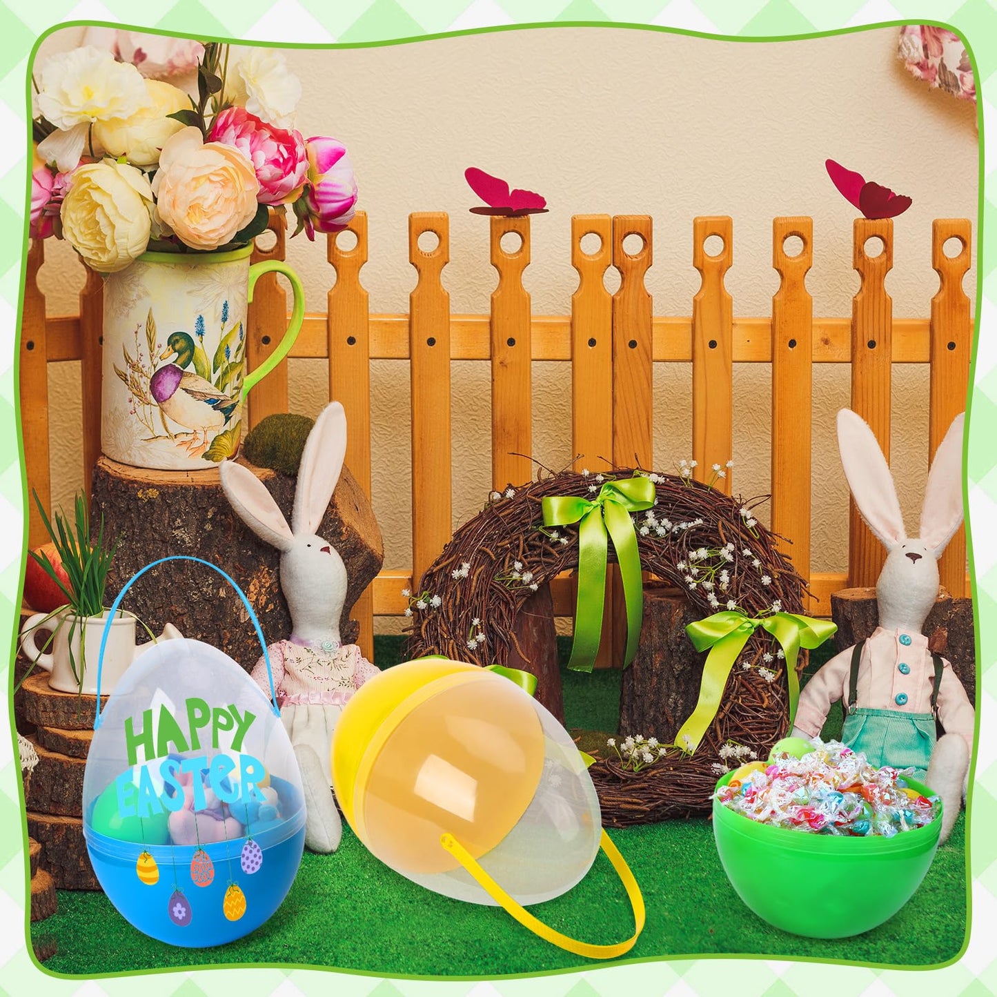 Funtery 8 Pcs Jumbo Easter Eggs — 10 Inch Clear Plastic Giant Eggs with Handles (Mixed Colors)