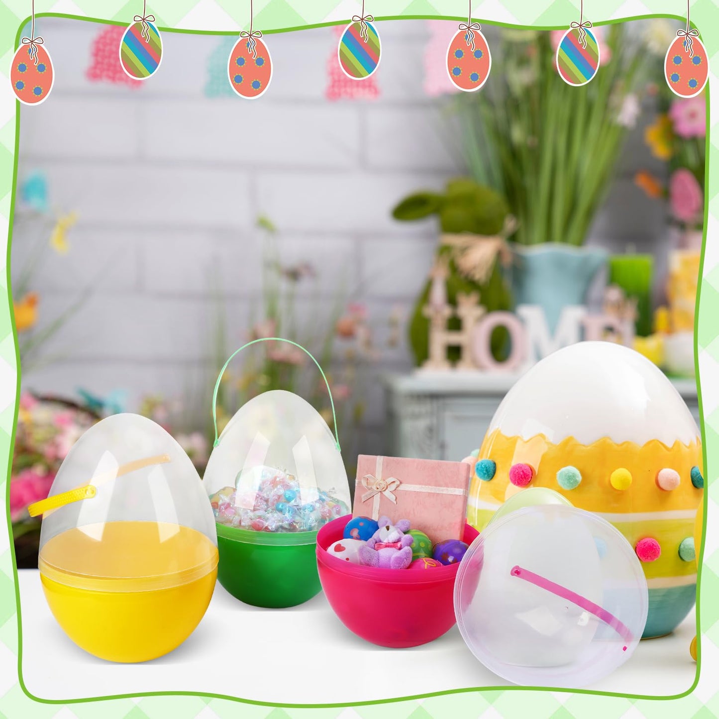 Funtery 8 Pcs Jumbo Easter Eggs — 10 Inch Clear Plastic Giant Eggs with Handles (Mixed Colors)