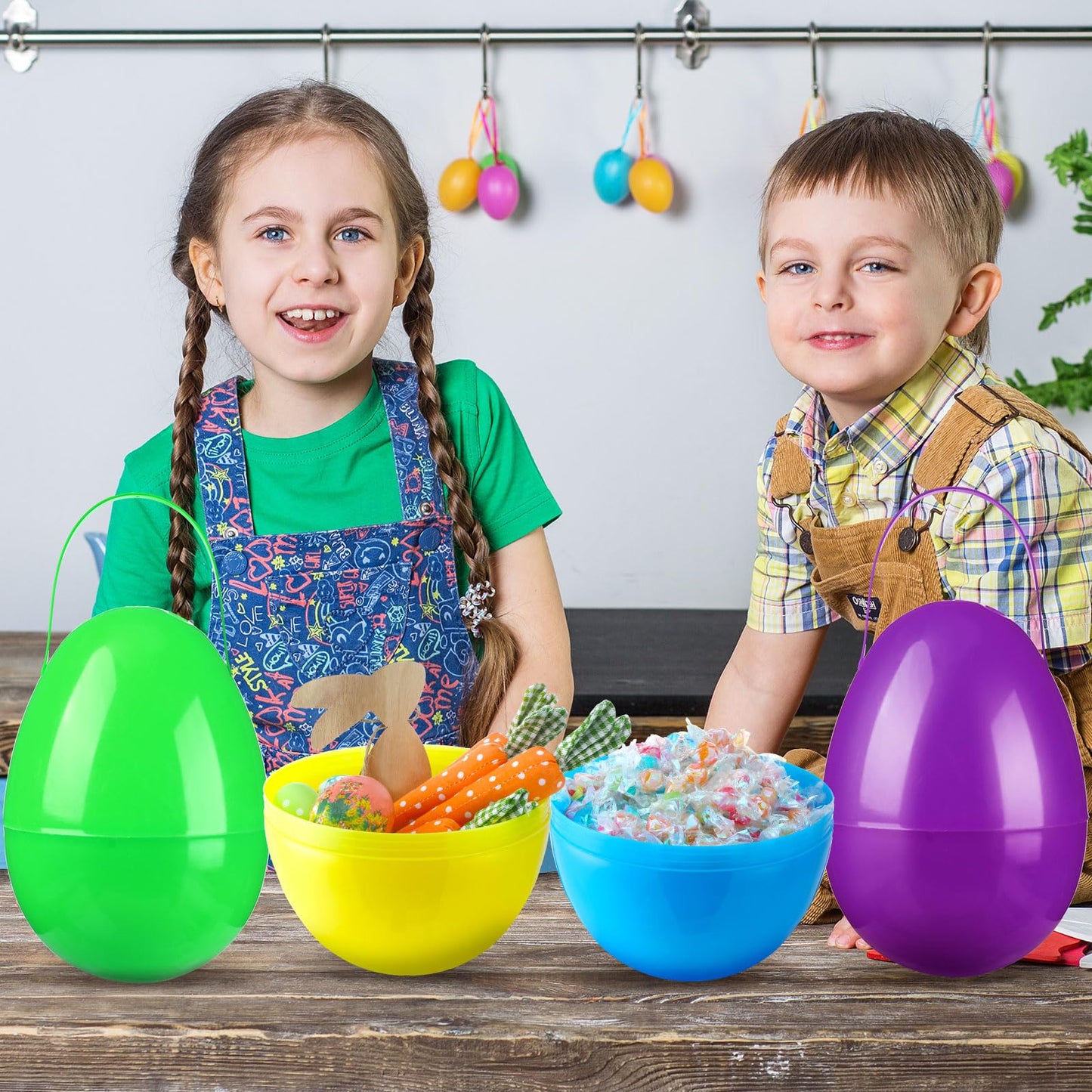Funtery 6-Piece Jumbo Easter Eggs with Handles — 10 Inch Giant Plastic Eggs